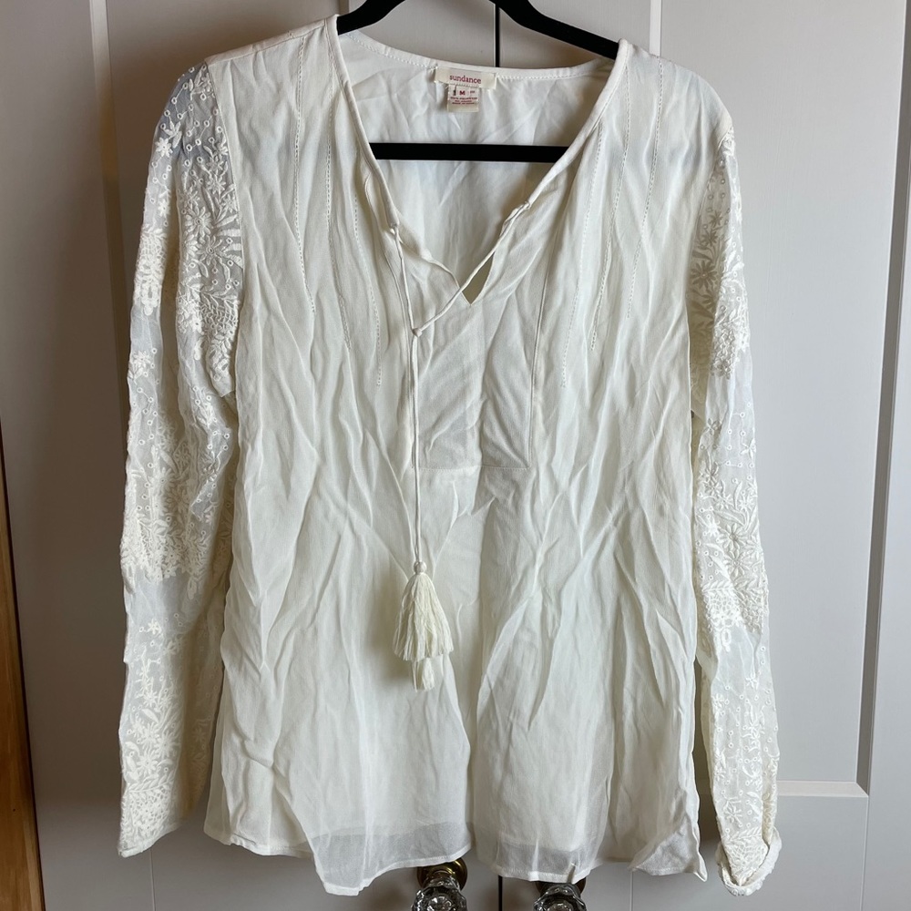 Sundance white embroidered long sleeve boho top
